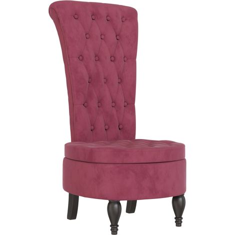 Chaise à dossier haut rouge en velours bordeaux boutons décoratifs DEC026250 (1/5)