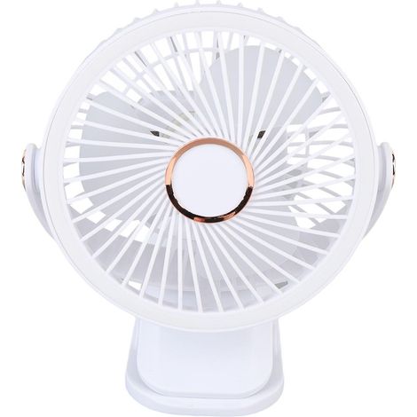 Petit ventilateur de bureau avec pince, 5 réglages de vitesse clip portable sur support ventilateur rotatif de 720 degrés, lumière rechargeable pour ventilateur de bureau (WHITE) (1/5)