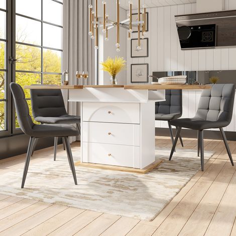 Mesa comedor extensible con almacenaje oculto natural OKMYHOME (1/5)