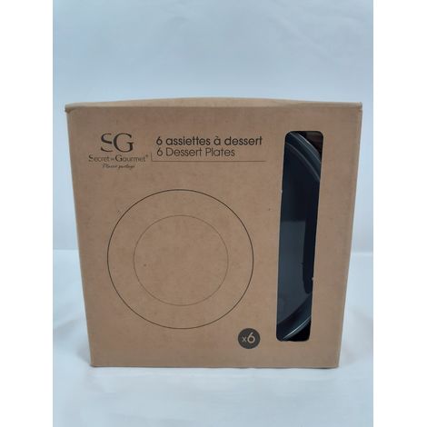 Lot de 6 - SECRET DE GOURMET - Assiettes à dessert - Rondes Gris Anthracite - Design moderne - Voir photos (1/2)