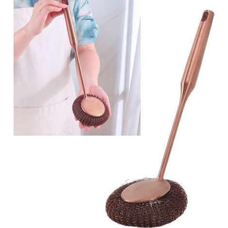 BelleRise – Reinigungsbürste – Edelstahl 304 – 27 cm langer Griff – Rostbeständig – Für Pfannenböden, Kochfelder und Grills – Roségold (1/5)
