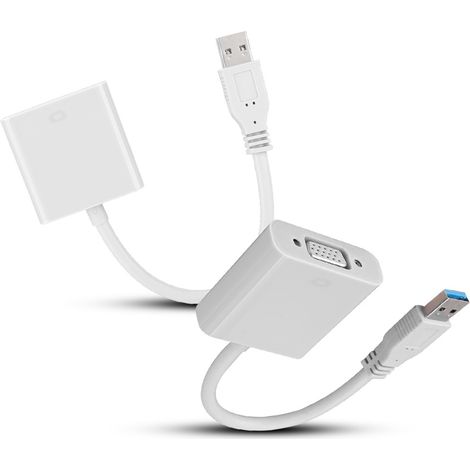 Câble Adaptateur USB 3.0 vers VGA pour PC Windows 7/8/10 (Blanc) (1/5)