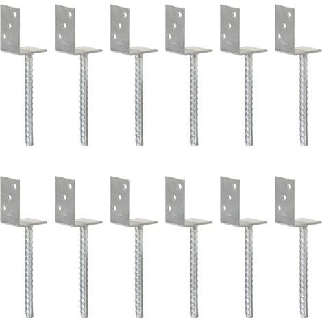 Ancrages de clôture, lot de 12, argentés, 8 x 6 x 30 cm, acier galvanisé (1/5)