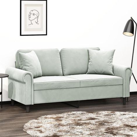2-Sitzer Sofa Samt Hellgrau 140 cm mit Zierkissen, Moderner Stil (1/5)