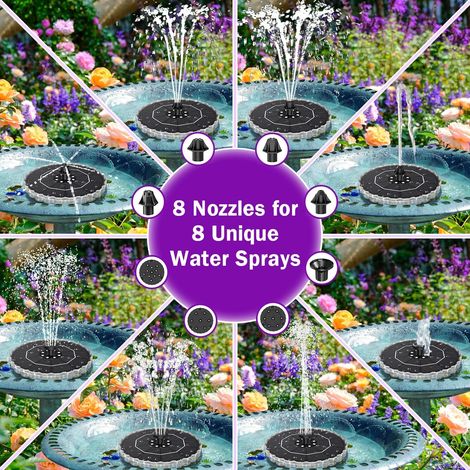 Fontaine Solaire Extérieure de Jardin 3.5W Modèle Amélioré 2026, Flottante avec 32 LEDs Colorées, 2000mAh & 8 Buses, Pompe Solaire Bassin Extérieur Décorative pour Étang et Bain d’Oiseaux