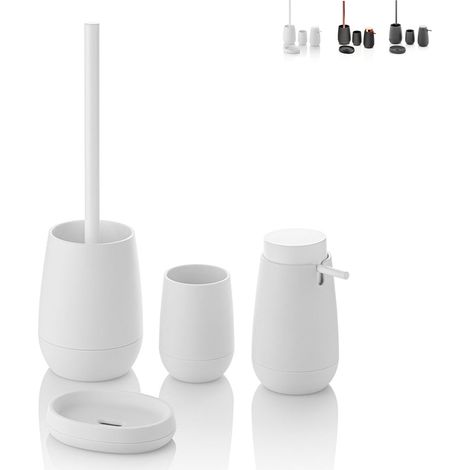 Badezimmer-Set: Seifenspender, Becher, Seifenschale und WC-Bürstenhalter Trendy - Weiß