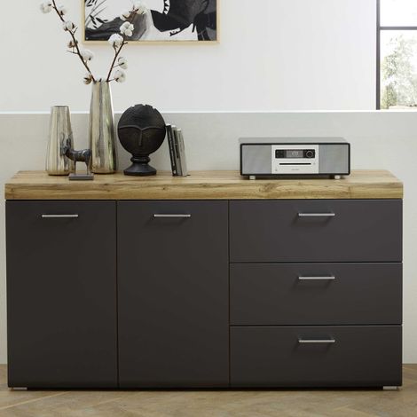 Bahut Enso 2 portes &amp 3 tiroirs - anthracite/chêne (1/4)