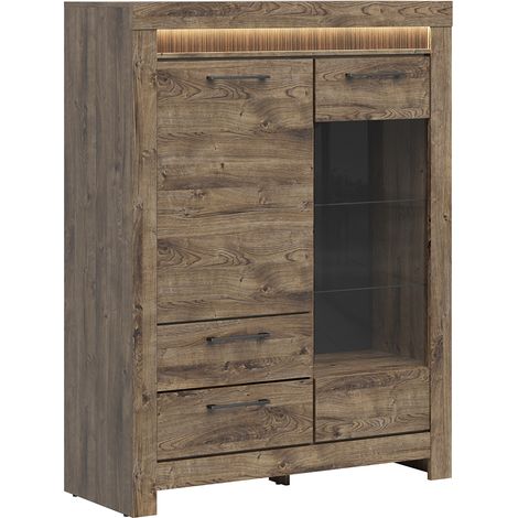 Vaisselier 2 portes 2 tiroirs LED inclus Amaury Bois
