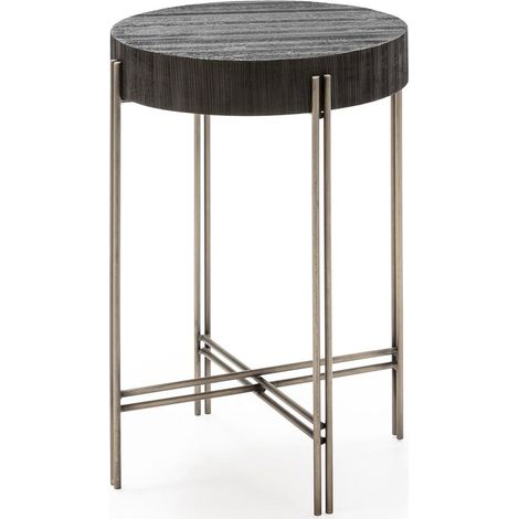 Table d'appoint métal bois finition nickel et noir design élégant - Bois foncé et métal nickel noir (1/2)