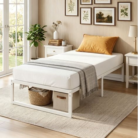 Etagenbett 90/200 cm aus Metall in Weiß mit Stauraum, minimalistisches Design und leise Konstruktion (1/5)