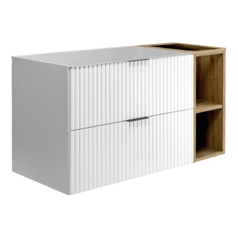 Rodan Waschbeckenunterschrank 100 cm, Weiß Matt mit brauner Ablage, 46 x 100 x 57 cm, feuchtraumgeeignet, Badmöbel Unterschrank
