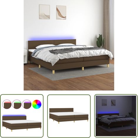 The Living Store Sommier à lattes de lit matelas et LED Marron foncé 200x200 cm - Sommier Tapissier - Lit Plateforme - Lit Avec Rangement - Lit Design - Lit Moderne (1/5)