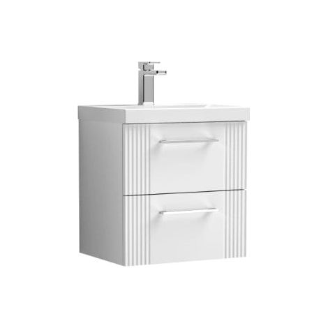 Nuie Deco Satin White 500mm Wall Hung 2 Drawer Vanity Unit and Thin Edge Ceramic Basin - DPF192D (1/5)