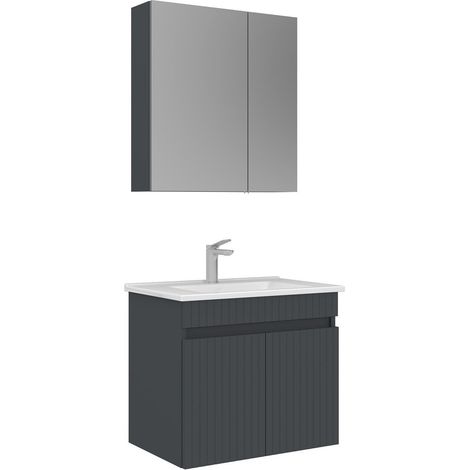 Ensemble Meuble Vasque avec Miroir (2 Pièces) "Tivoli 65" - 65 x 45 x 57 cm - Matte Anthracite (1/3)