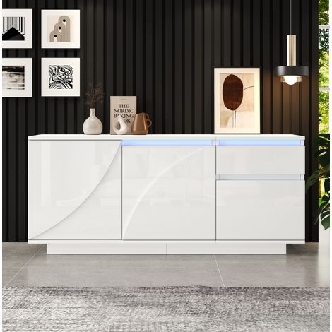 Buffet de salon 140x40x60 cm avec LED, 3 portes, 1 tiroir et étagères réglables, blanc (1/5)