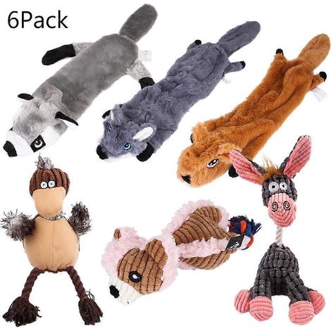 6-teiliges Set quietschender Hundespielzeuge, Plüsch-Kauspielzeuge in Tierform mit Quietscher, kleiner Papagei