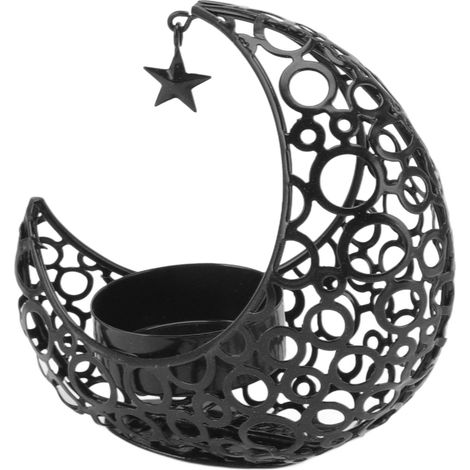 Bougeoir romantique en fer ajouré en forme de lune, idéal pour les mariages, Noël, la décoration de table basse ou de salle à manger (noir).