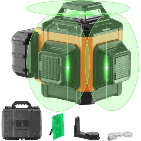 Niveau Laser 30 m Niveau Laser 360° x 3 Ligne Croisée Verte Mode Autonivelant Manuel Longueur d'Onde Laser 520 nm ± 10 nm Précision de 0,28 cm à 10 m 8 h de Travail Continu avec Batterie Support (1/5)