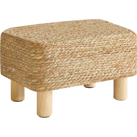 Tabouret Repose-Pieds Ottomane Rectangulaire Naturel Herbe de Mer Tissage Manuel Tabouret de Canapé Multifonctionnel Moderne Table d'appoint pour Salon Chambre 42×30×26CM Naturel HBD043N (1/5)
