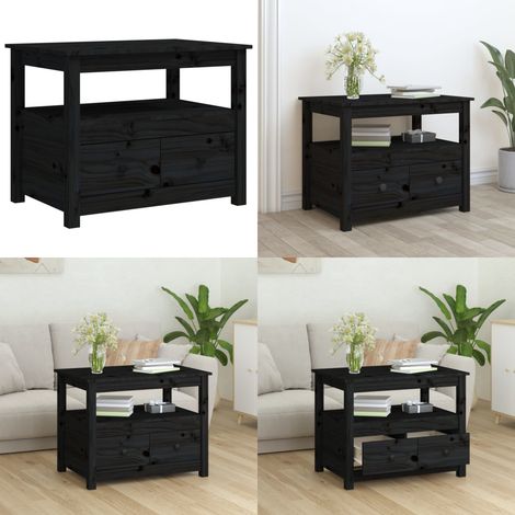 Table basse Noir 71x49x55 cm Bois massif de pin - Table Basse - Meuble TV - Table D'appoint - Table Ronde - Design Scandinave - Home & Living (1/5)