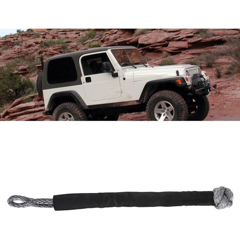 J014 Manille souple 11 mm et 60 cm 16T Corde de remorquage de sauvetage pour véhicule tout-terrain, manille souple noire (1/5)