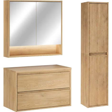 Conjunto mueble bajo lavabo 80 cm columna y armario espejo Edmé Bois (1/4)