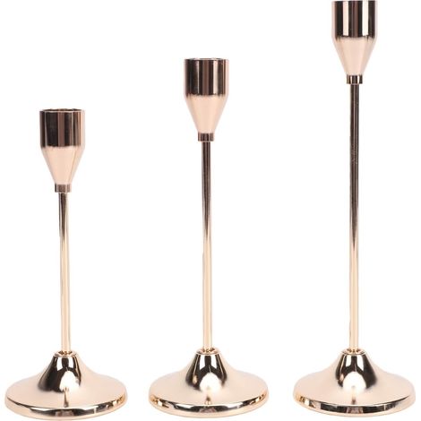 Sets of Vintage Metal Conical Candlesticks, Candle Holders, with Different Heights and Rust Finish, Ideal for Weddings, Fireplaces and Home Decor (Gold) (1/5)