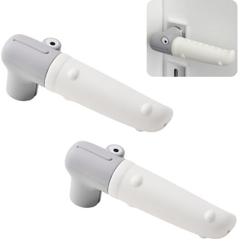 Lot de 2 housses de poignée de porte en forme de crocodile en silicone antistatique, protection pour poignées de porte carrées et plates (blanc et gris) (1/5)