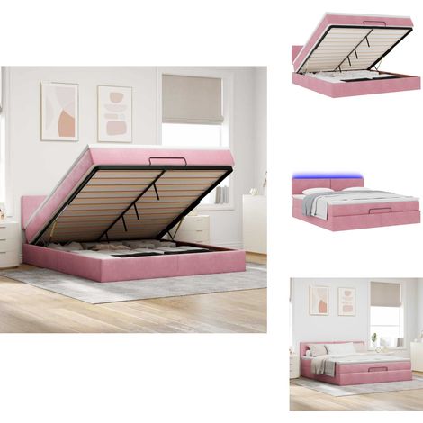 The Living Store Cadre de lit ottoman avec matelas rose 160x200 cm velours - Matelas à ressorts ensachés (1/5)