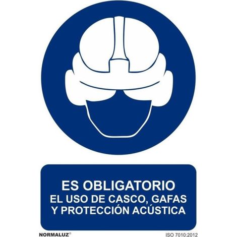 Señal que indica Es Obligatorio el Uso de Casco Gafas y Protección Acústica SEKURECO 200 x 300 mm ADHESIVOS DE VINILO