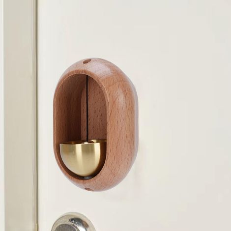 Sonnette de porte décorative en bois et cuivre avec fixation par double face - Cloche de boutique pour maison, restaurant, magasin (1/5)