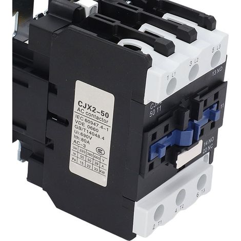 Contacteur Modulaire CJX2-5011 50A Bobine 220V AC, 1 Contact NO + 1 Contact NC, Auxiliaire Intégré (1/5)