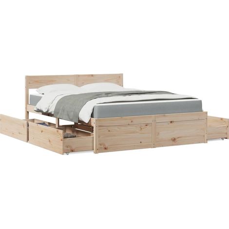 Bett mit Schubladen und Matratze 160x200 cm Massivholz Kiefer (1/5)