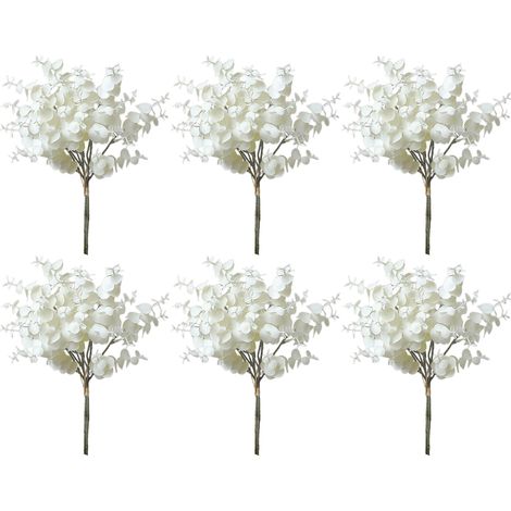 [Weiß 6 Sträuße pro Packung] 6 künstliche Eukalyptus- und Silberblattblüten, künstliche Baumzweige im europäischen Stil, künstliche Blumen für die Heim- und Hochzeitsdekoration. (1/3)