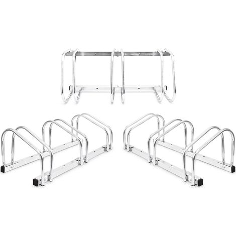 3x3 Set Rastrelliera Portabici, Triplo, Montaggio a Pavimento, H x L x P: 26 x 73 x 32 cm, Argento