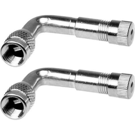 Pack de 2 adaptateurs d'extension de tige de valve universels pour moto et scooter en laiton coudé, argent, 90 degrés (1/5)