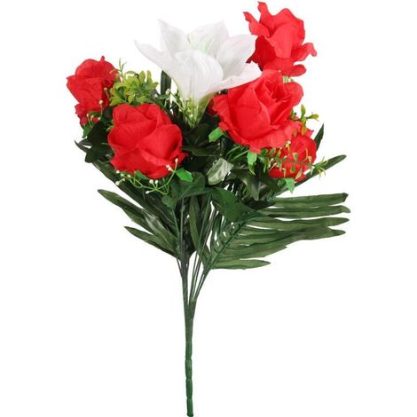Bouquet di 10 fiori artificiali - Amarilli e rose, rossi, altezza 52 cm (1/3)