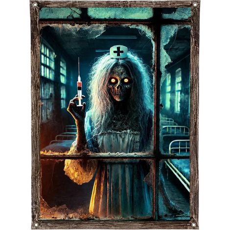 Rideau-Dekoration, Halloween-Fenster, Toile Murale Infirmière Zombie (1/5)