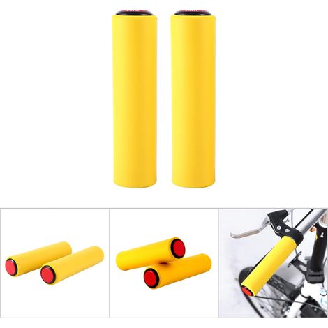 1 Paire de Poignées Silicone Antidérapantes avec Bouchons pour Guidon de Vélo 18mm (Jaune) (1/5)