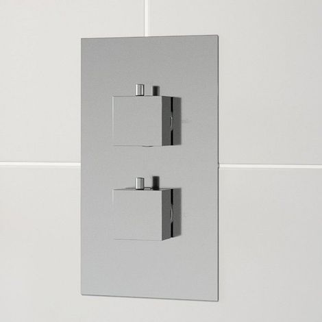 Modern Concealed Shower Valve Thermostatic Square Controls Chrome Twin Outlet (1/3)