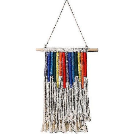 Décoration murale bohème en macramé 30 x 34 cm, tissée à la main, pompon arc-en-ciel nordique, décoration intérieure (1/5)