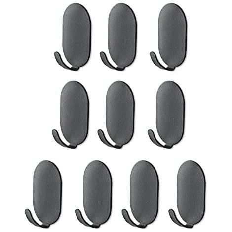10 Pack Black Self Adhesive Stick On Wall Hooks Heavy Duty - Nail Free Wall Hooks for Bathroom Kitchen Desk Sink Fridge