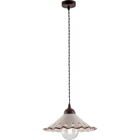 Sospensione 1 Luce Osteria In Ferro Nero Ruggine E Coppa In Ceramica Decorata (1/2)