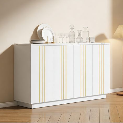 MEUBLIV Aparador de almacenaje 140 cm negro y dorado, 4 puertas con baldas regulables (1/5)