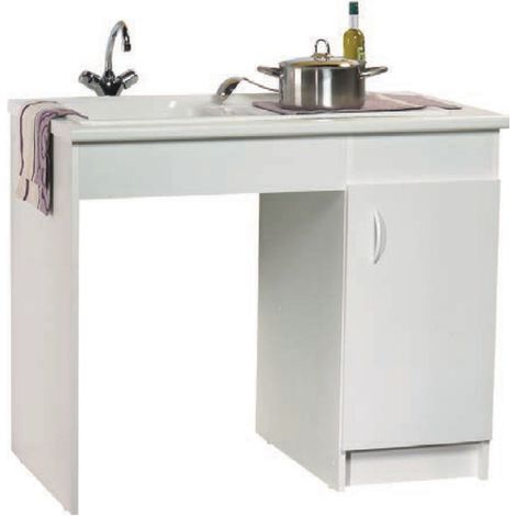 Meuble sous-évier PMR HANDY mélaminé blanc 1 porte – Accès PMR – Charnières invisibles à rappel automatique – Dimensions 120x82x60 cm – Nova