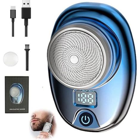 Mini rasoir, rasoir électrique portable pour homme,rechargeable par USB, étanche,facile à utiliser avec un seul bouton(bleu dégradé) (1/4)