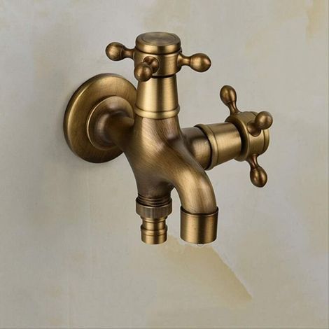 Laiton Total De Haute Qualité Brossé Double À L'aide De La Machine À Laver Robinet De Salle De Bain Robinet D'angle Robinet De Jardin Mélangeur Extérieur A