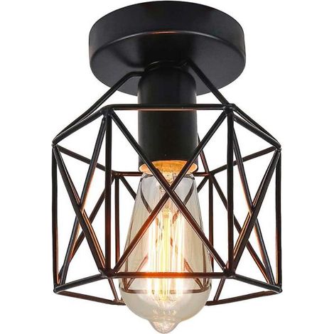Plafonnier industriel vintage de style industriel, suspension idéale pour porche, couloir ou salle à manger. (Noir) (1/5)