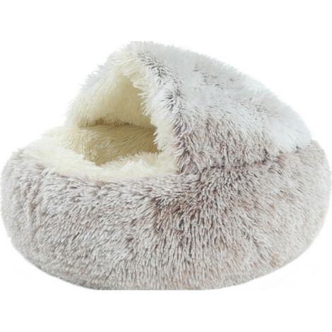 1 lit grotte pour chat, forme donut, antidérapant, lavable en machine, 40 cm, gris (1/5)