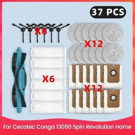 Pièces détachées pour Cecotec Conga 13090 Spin Revolution Home : brosse principale, filtre HEPA, chiffon à poussière (1/5)